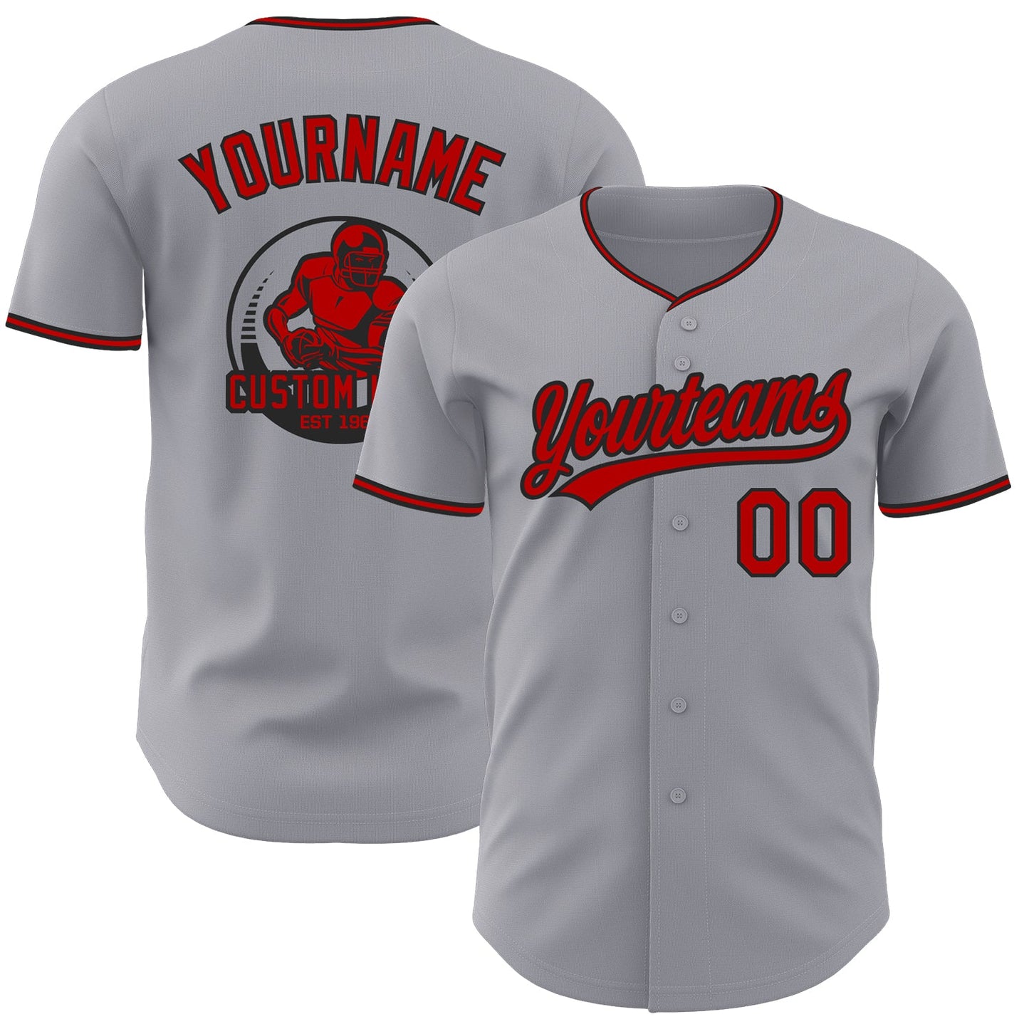 Custom Gray Red-Black Authentic Baseball Jersey - Main View