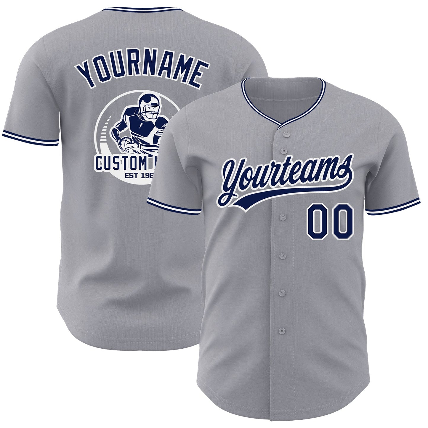 Custom Gray Navy-White Authentic Baseball Jersey - Main View