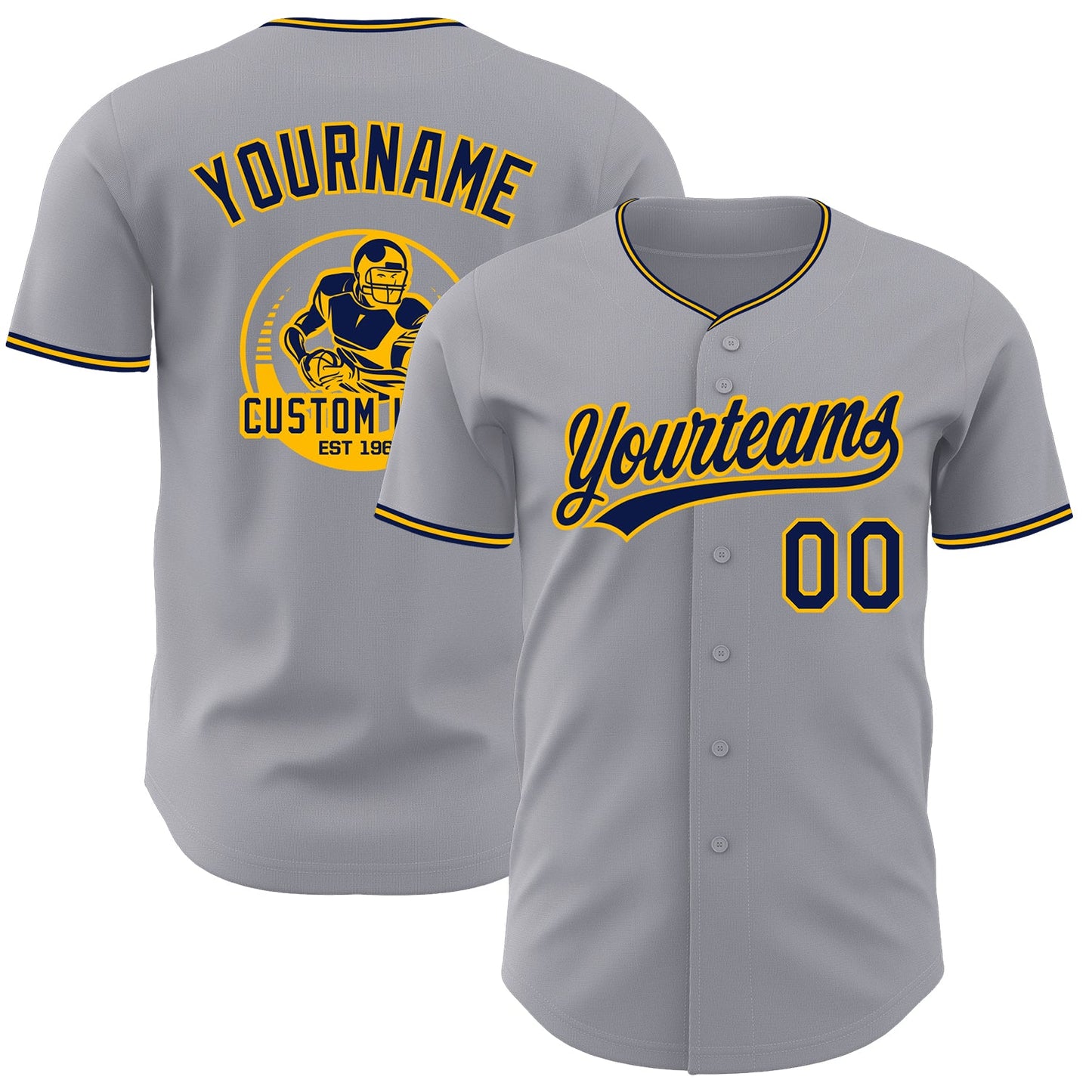 Custom Gray Navy-Gold Authentic Baseball Jersey - Main View