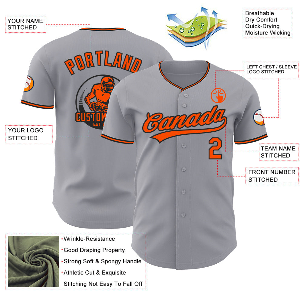 Custom Gray Orange-Black Authentic Baseball Jersey view 3