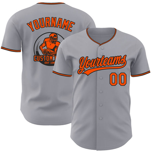 Custom Gray Orange-Black Authentic Baseball Jersey - Main View