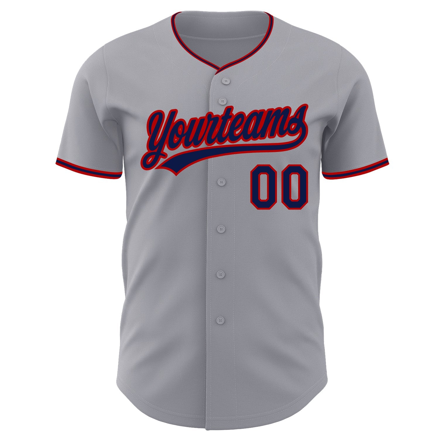 Custom Gray Navy-Red Authentic Baseball Jersey view 2