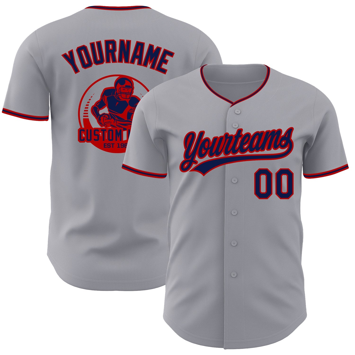 Custom Gray Navy-Red Authentic Baseball Jersey - Main View
