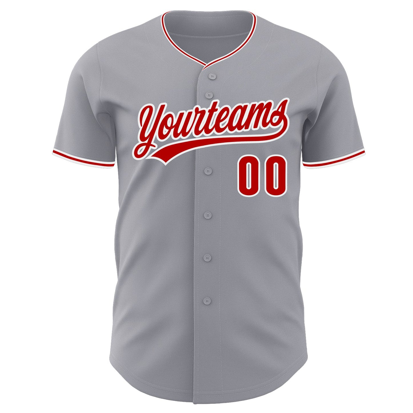 Custom Gray Red-White Authentic Baseball Jersey view 2