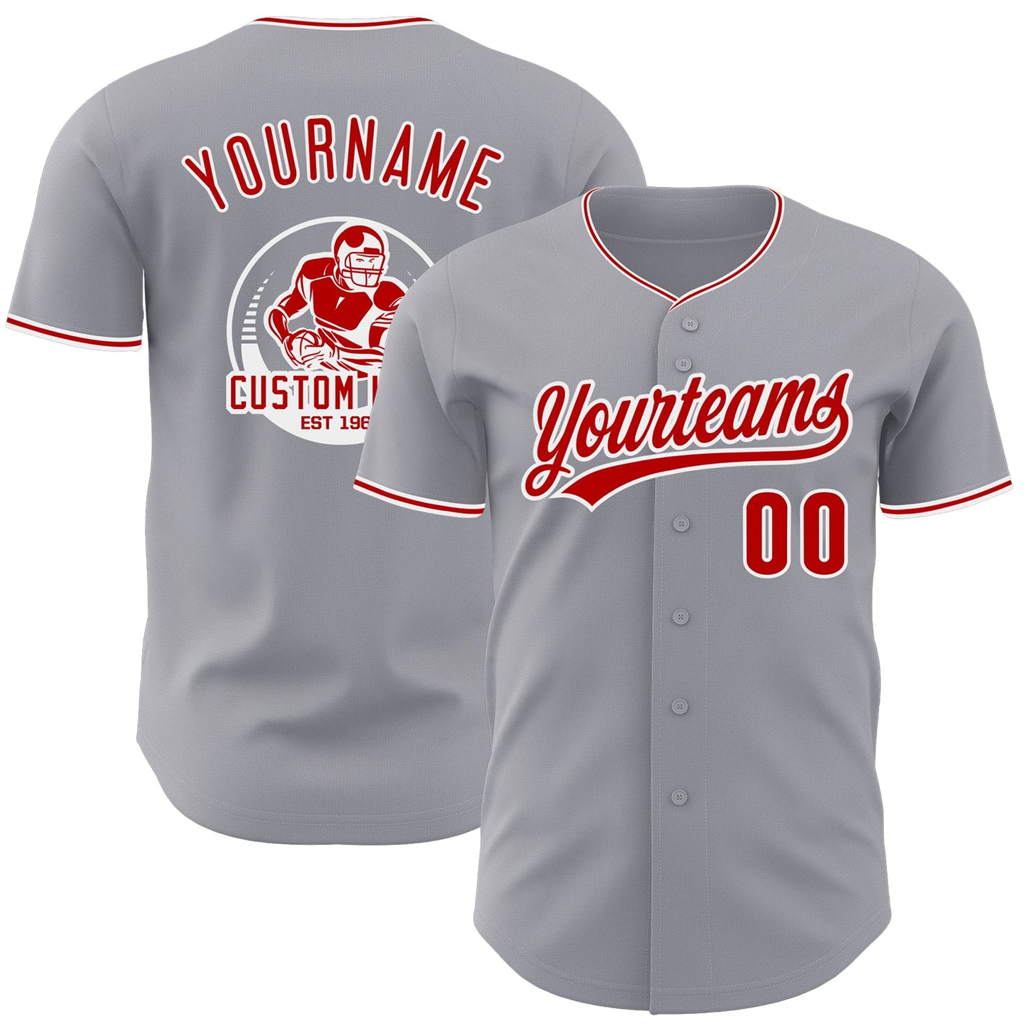 Custom Gray Red-White Authentic Baseball Jersey - Main View