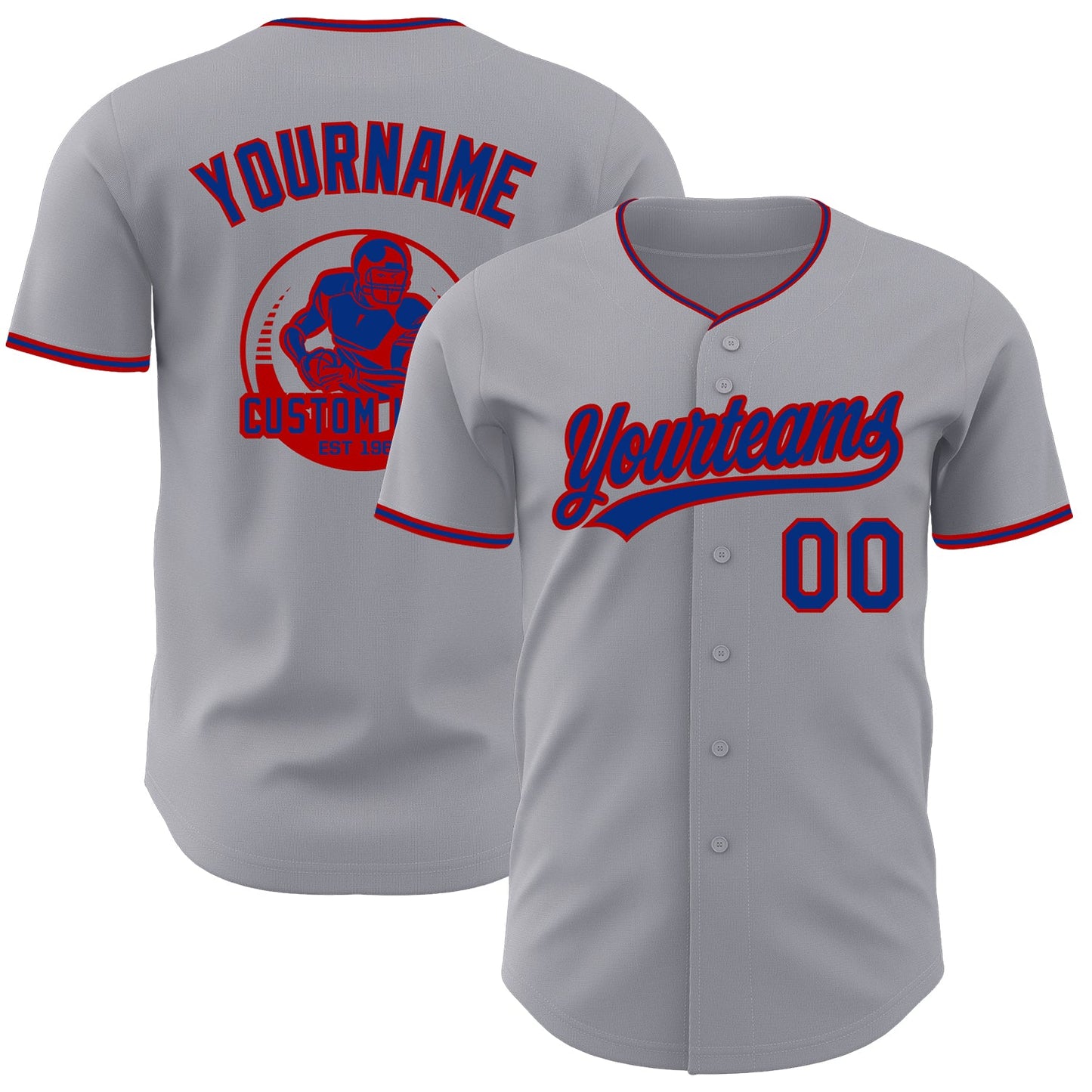 Custom Gray Royal-Red Authentic Baseball Jersey - Main View