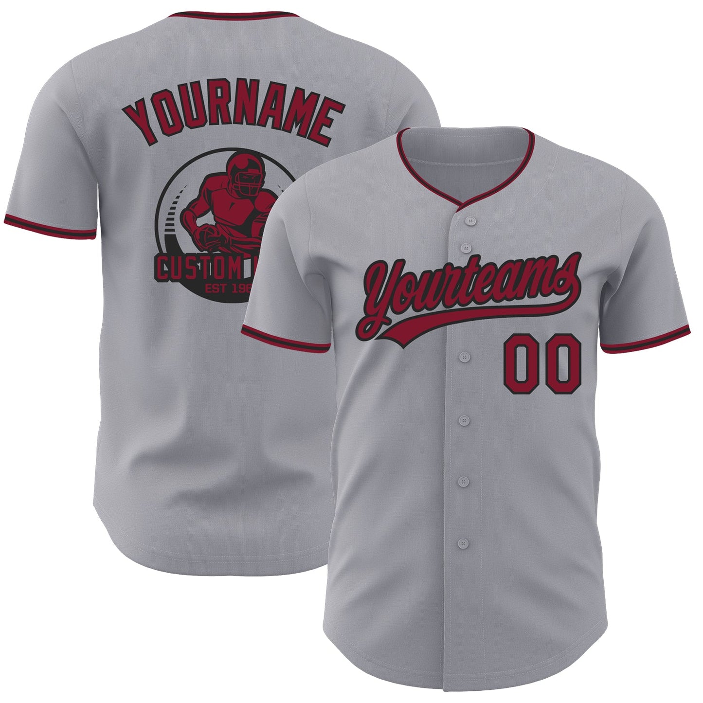 Custom Gray Crimson-Black Authentic Baseball Jersey - Main View