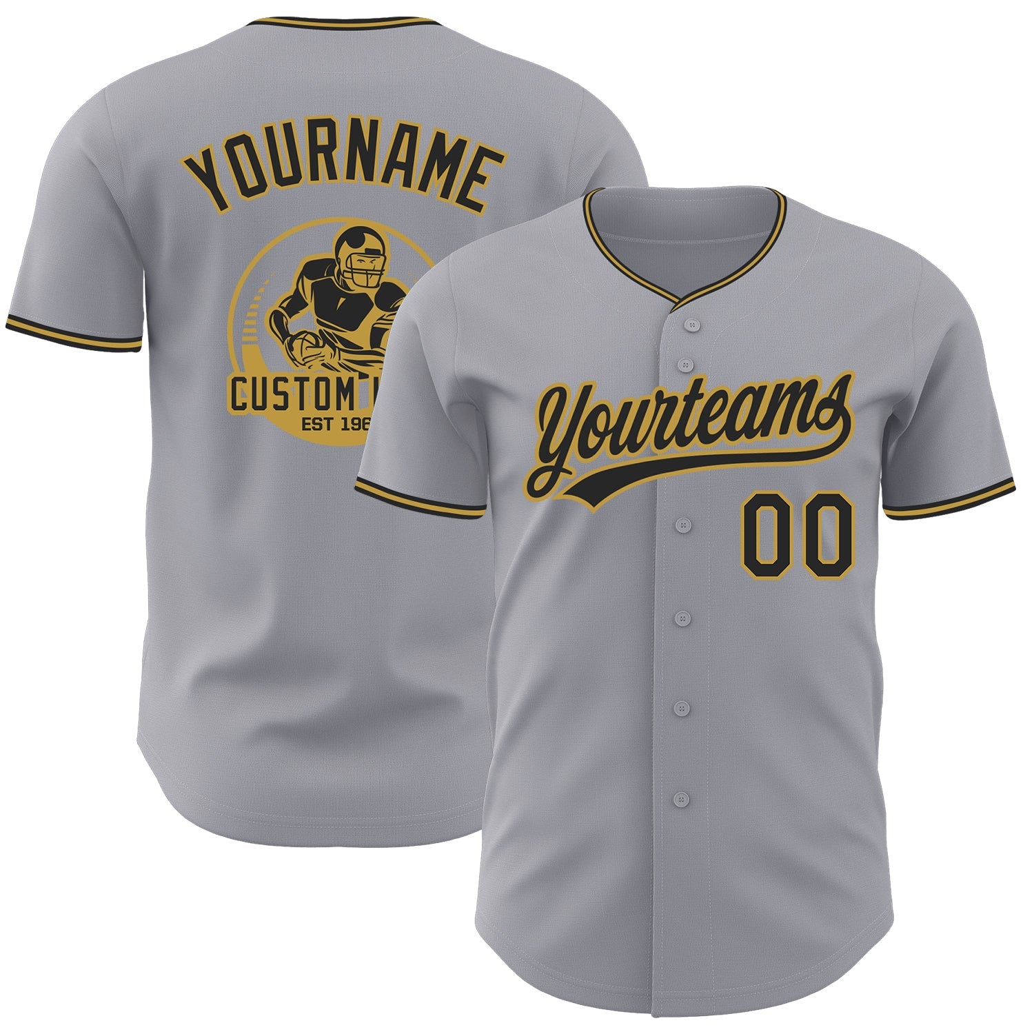 Custom Gray Black-Old Gold Authentic Baseball Jersey - Main View