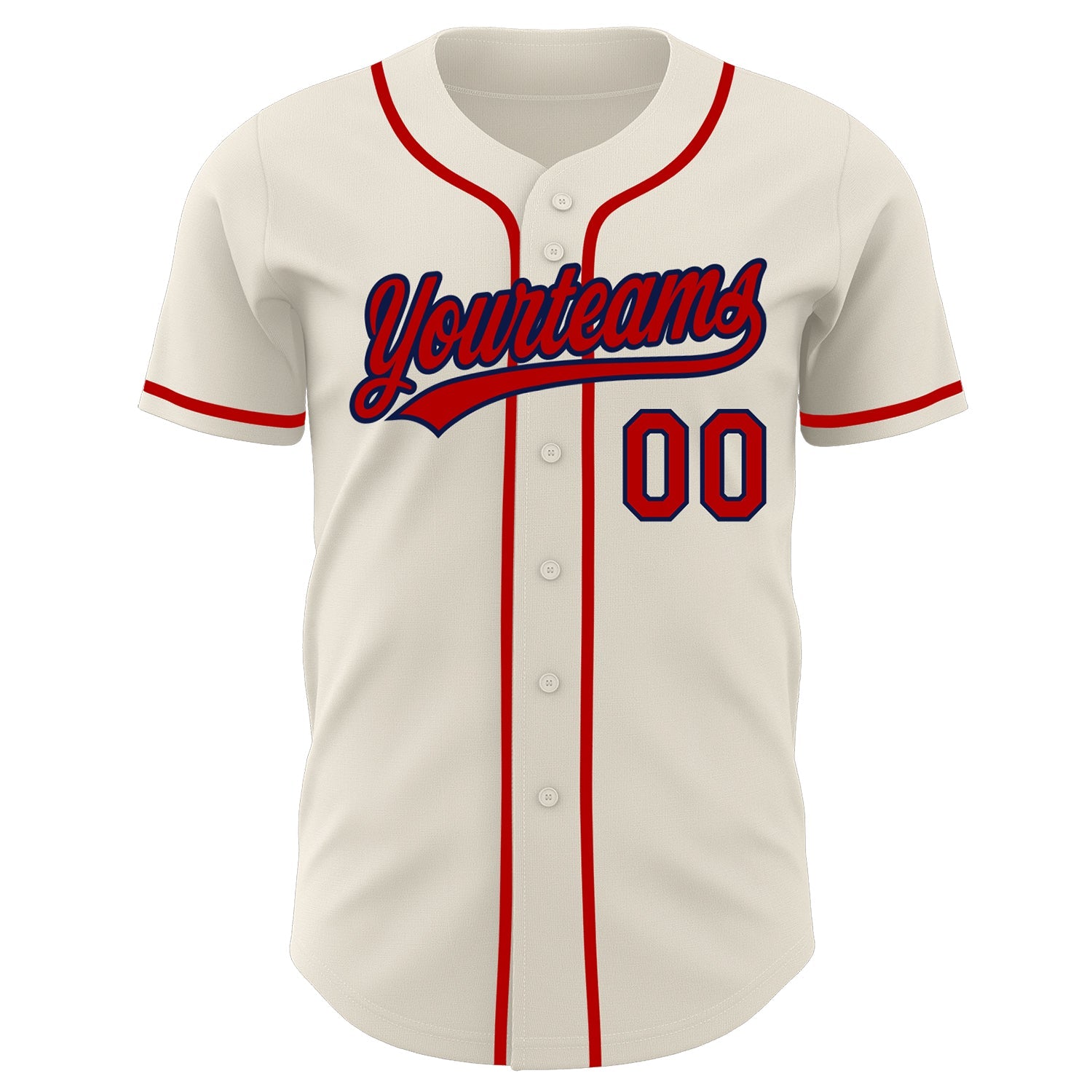 Custom Cream Red-Navy Authentic Baseball Jersey view 2