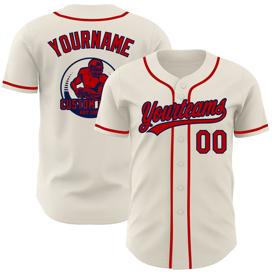 Custom Cream Red-Navy Authentic Baseball Jersey - Main View