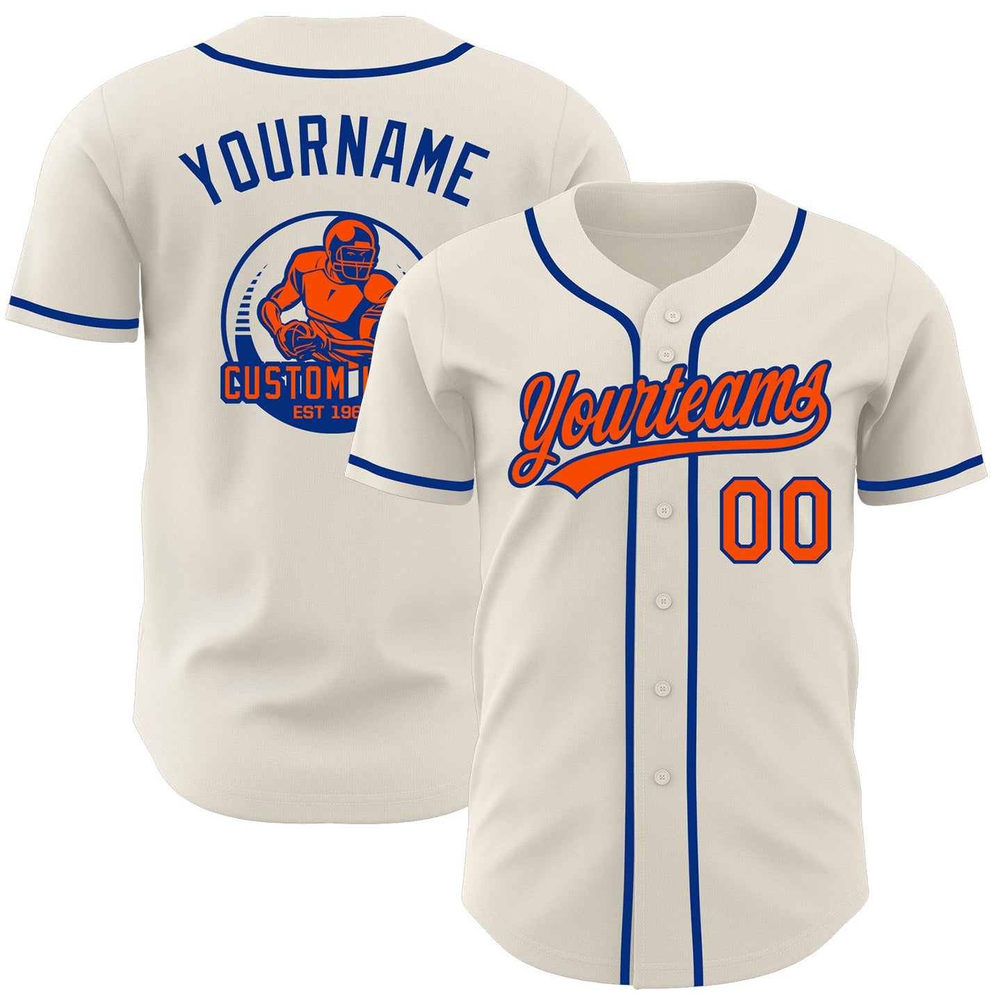 Custom Cream Orange-Royal Authentic Baseball Jersey - Main View