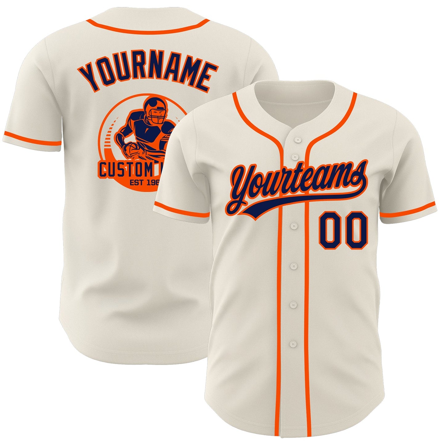 Custom Cream Navy-Orange Authentic Baseball Jersey - Main View