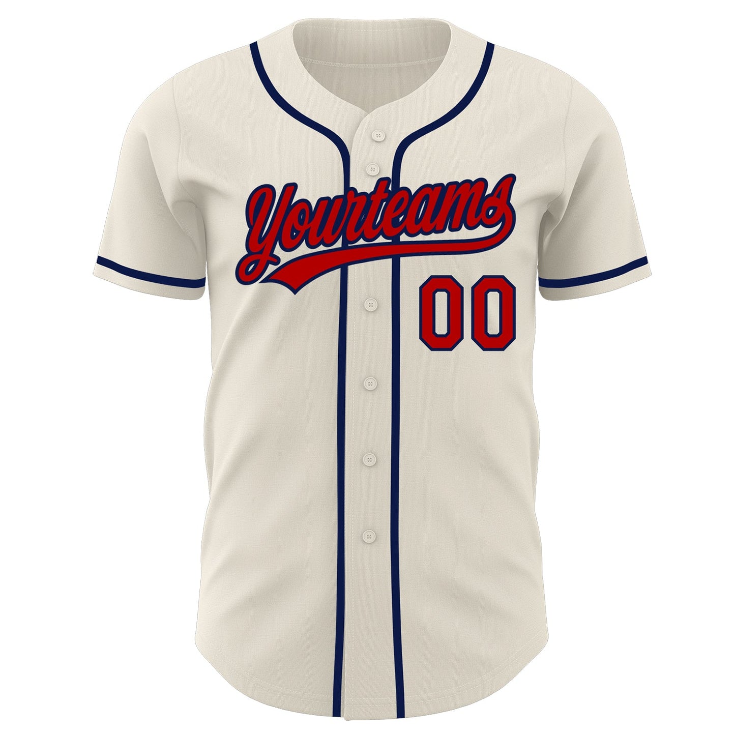 Custom Cream Red-Navy Authentic Baseball Jersey view 2
