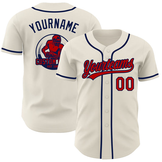 Custom Cream Red-Navy Authentic Baseball Jersey - Main View