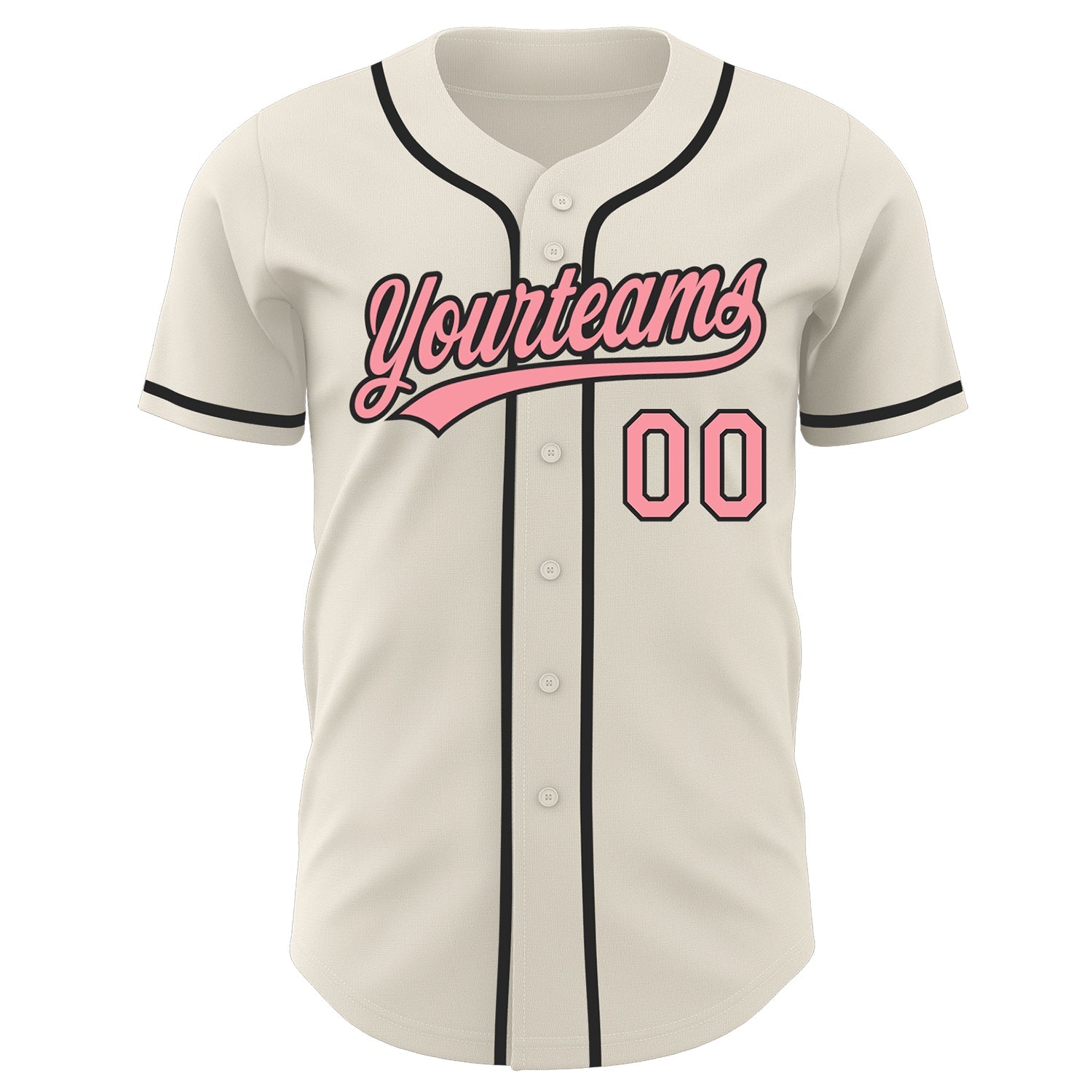 Custom Cream Medium Pink-Black Authentic Baseball Jersey view 2