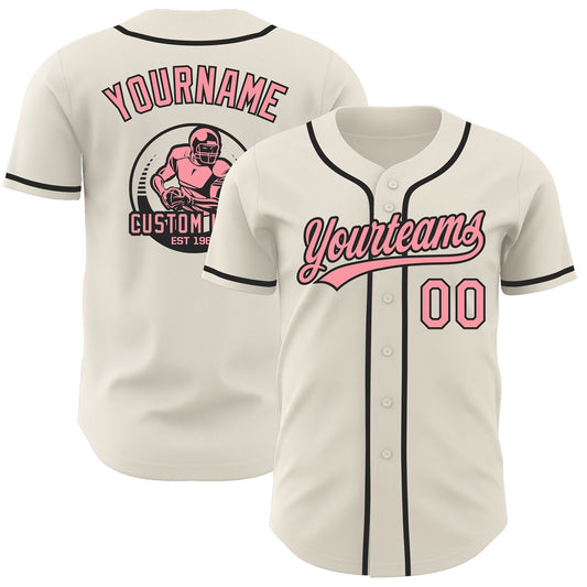 Custom Cream Medium Pink-Black Authentic Baseball Jersey - Main View