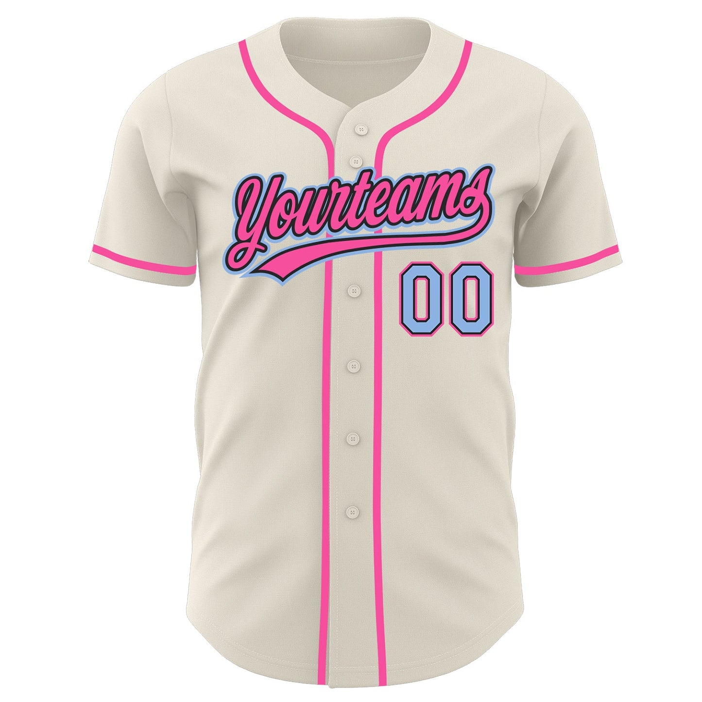 Custom Cream Light Blue Black-Pink Authentic Baseball Jersey view 2