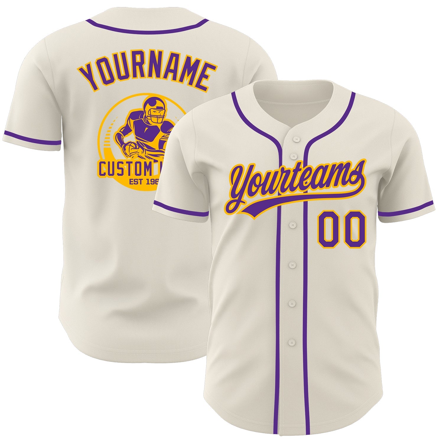 Custom Cream Purple-Gold Authentic Baseball Jersey - Main View