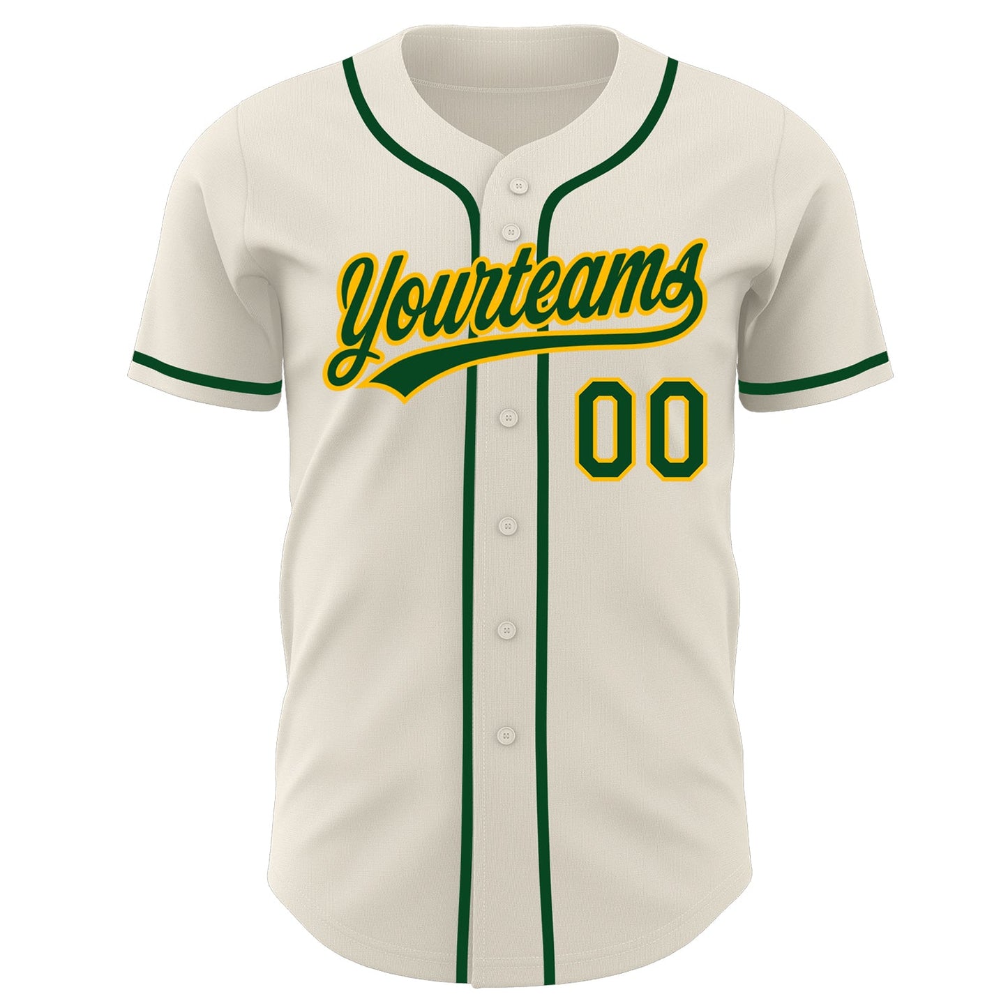 Custom Cream Green-Gold Authentic Baseball Jersey view 2