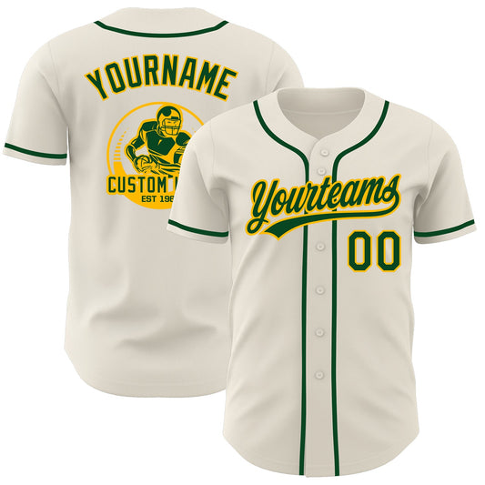 Custom Cream Green-Gold Authentic Baseball Jersey - Main View