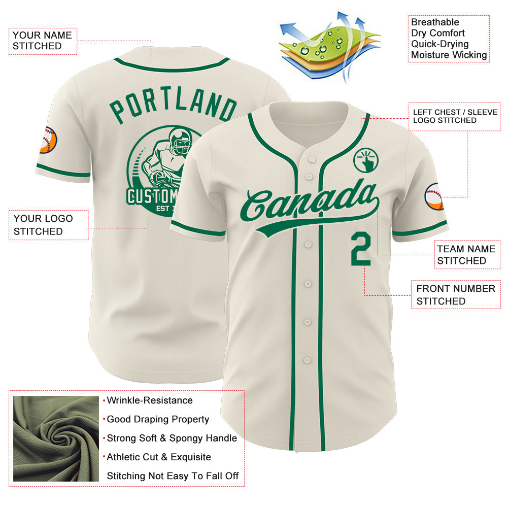 Custom Cream-Kelly Green Authentic Baseball Jersey view 3