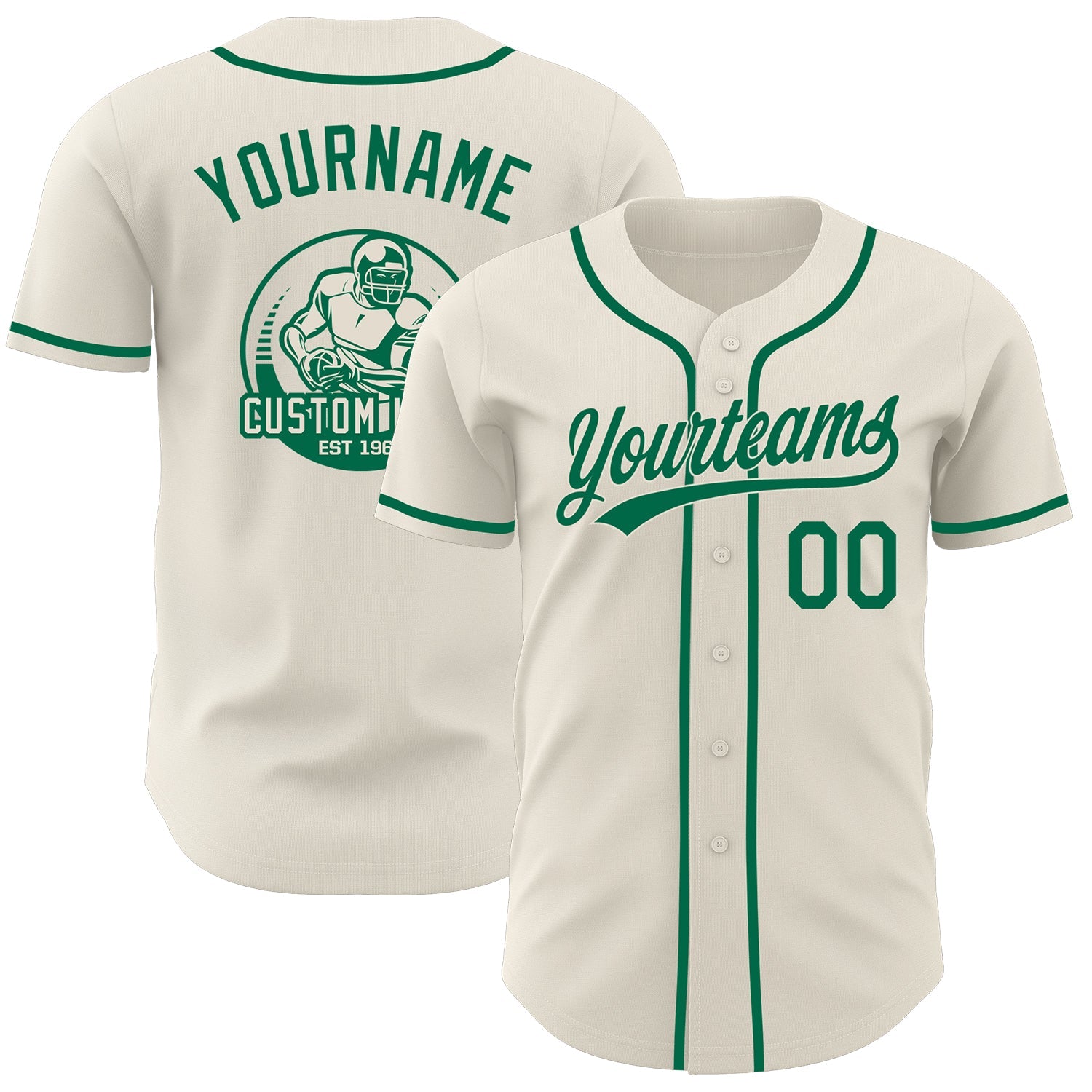 Custom Cream-Kelly Green Authentic Baseball Jersey - Main View