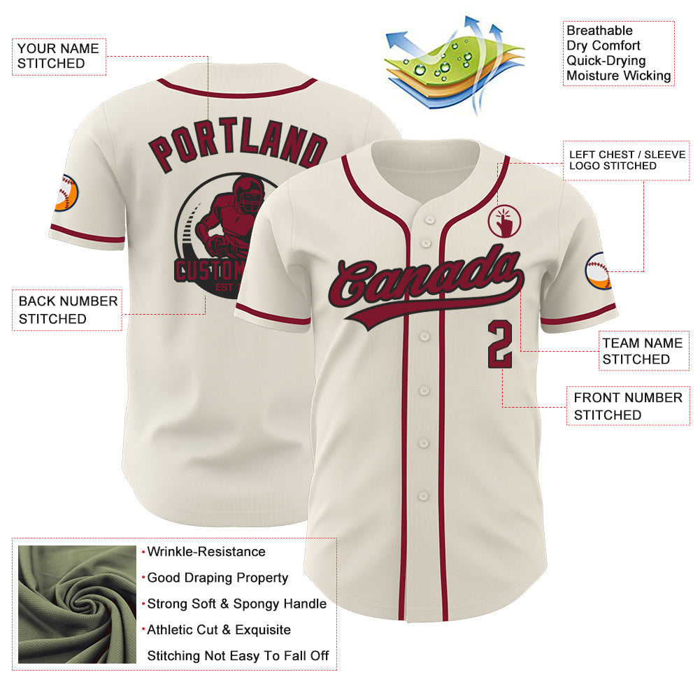 Custom Cream Crimson-Black Authentic Baseball Jersey view 3