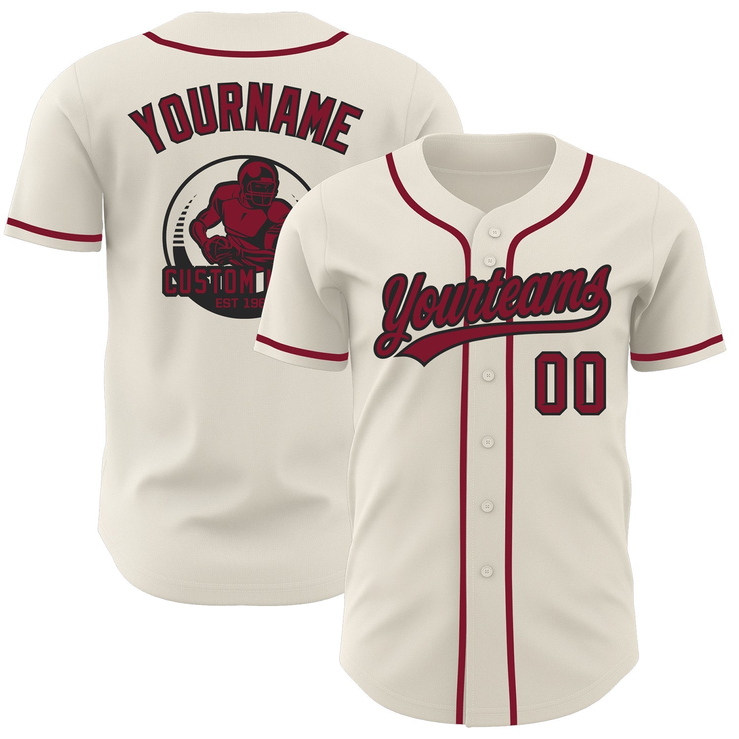 Custom Cream Crimson-Black Authentic Baseball Jersey - Main View