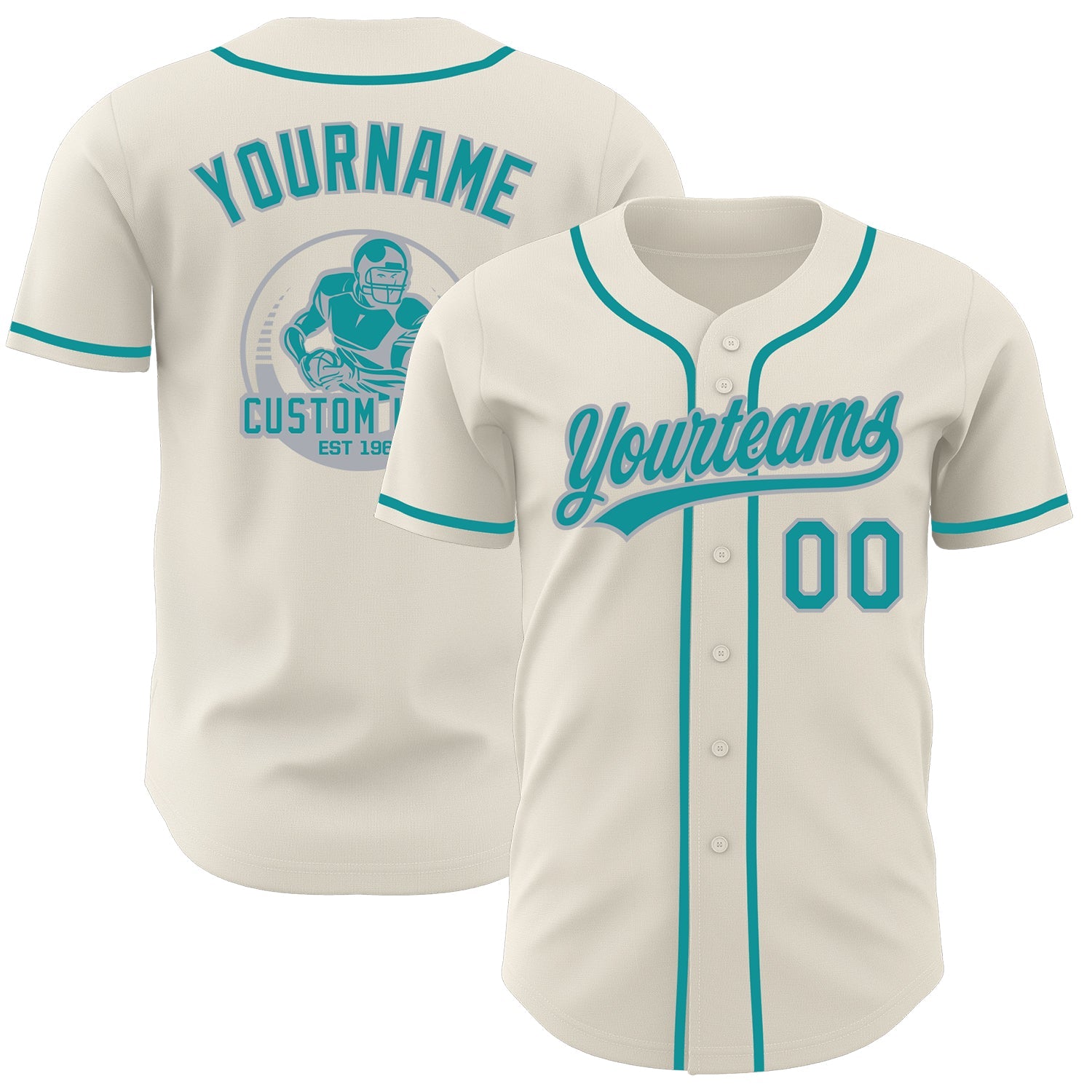 Custom Cream Teal-Gray Authentic Baseball Jersey - Main View