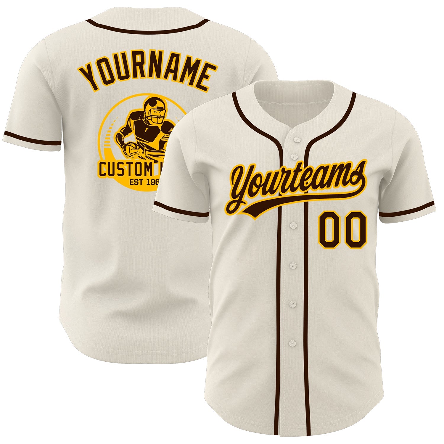 Custom Cream Brown-Gold Authentic Baseball Jersey - Main View
