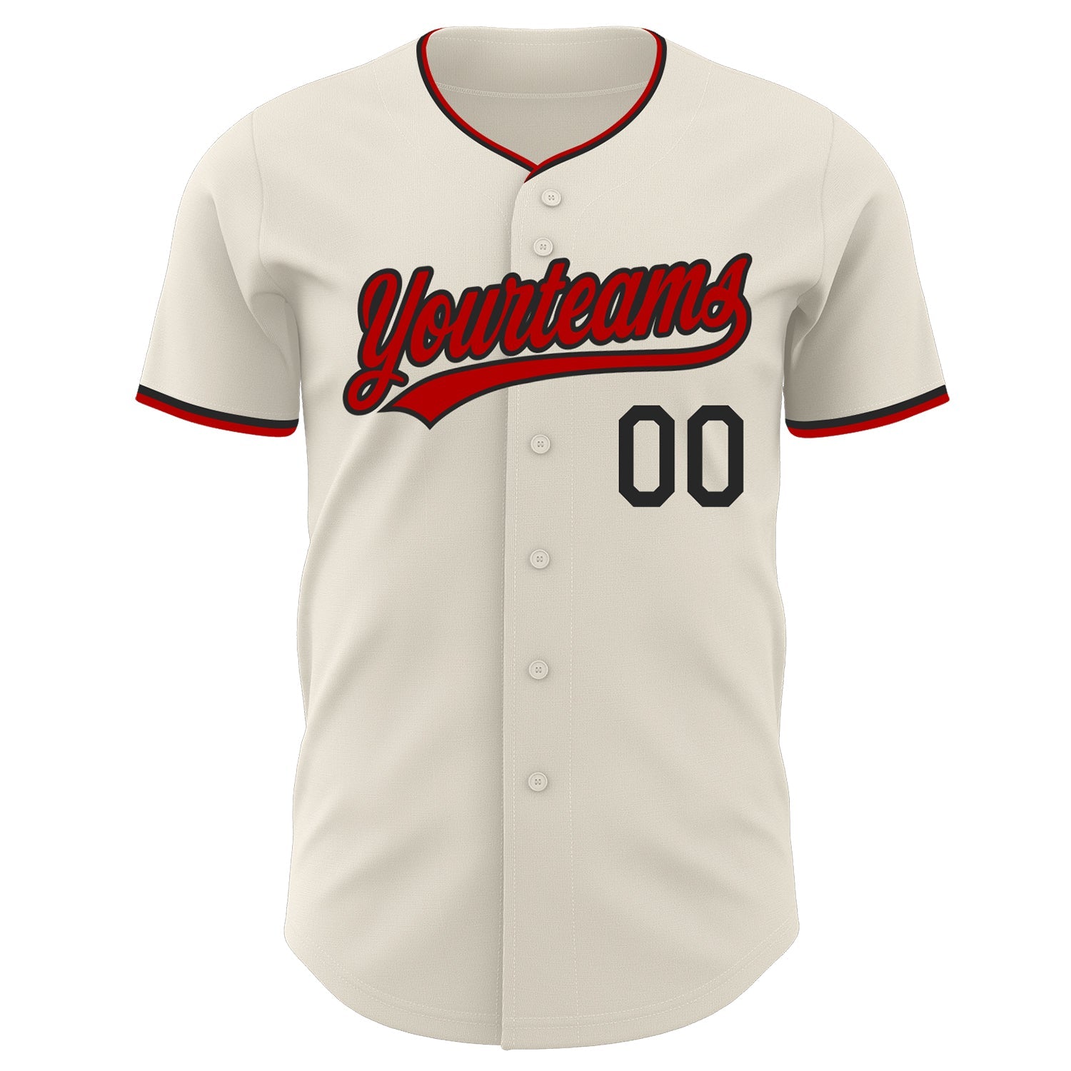 Custom Cream Black-Red Authentic Baseball Jersey view 2