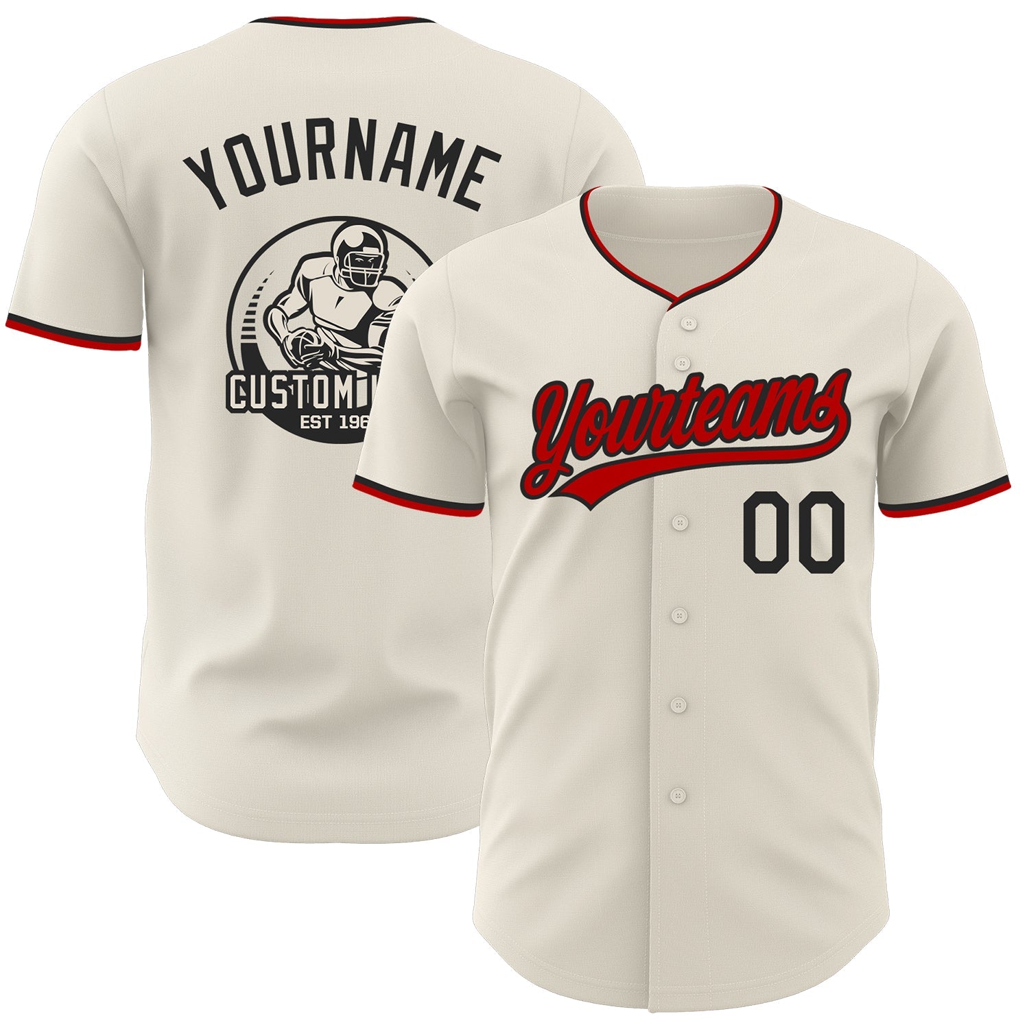 Custom Cream Black-Red Authentic Baseball Jersey - Main View