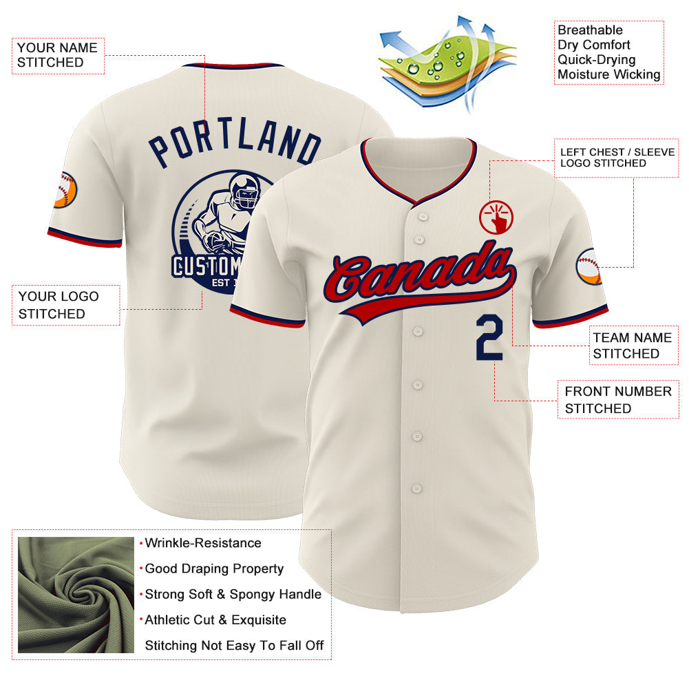 Custom Cream Navy-Red Authentic Baseball Jersey view 3