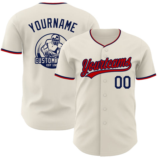 Custom Cream Navy-Red Authentic Baseball Jersey - Main View