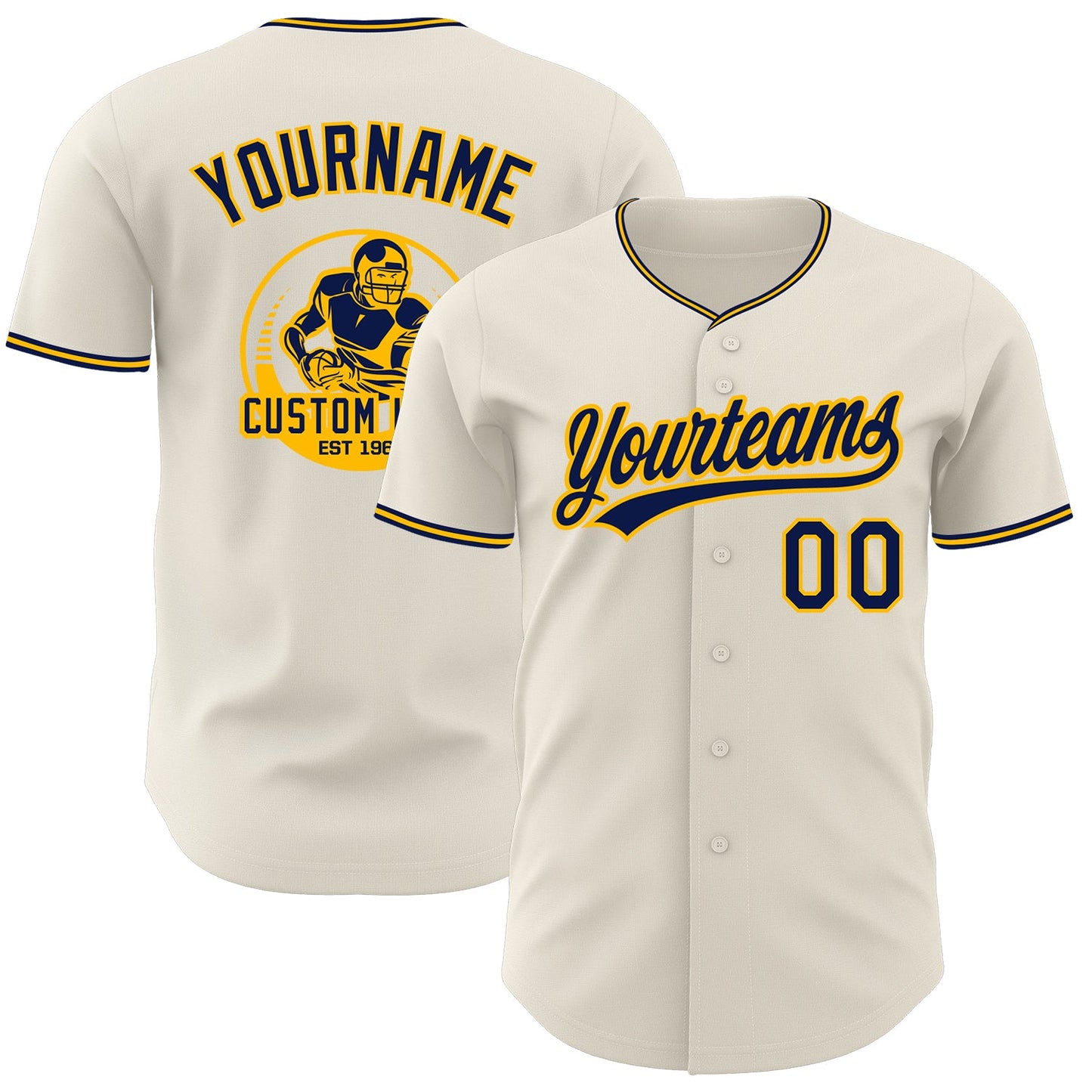 Custom Cream Navy-Gold Authentic Baseball Jersey - Main View
