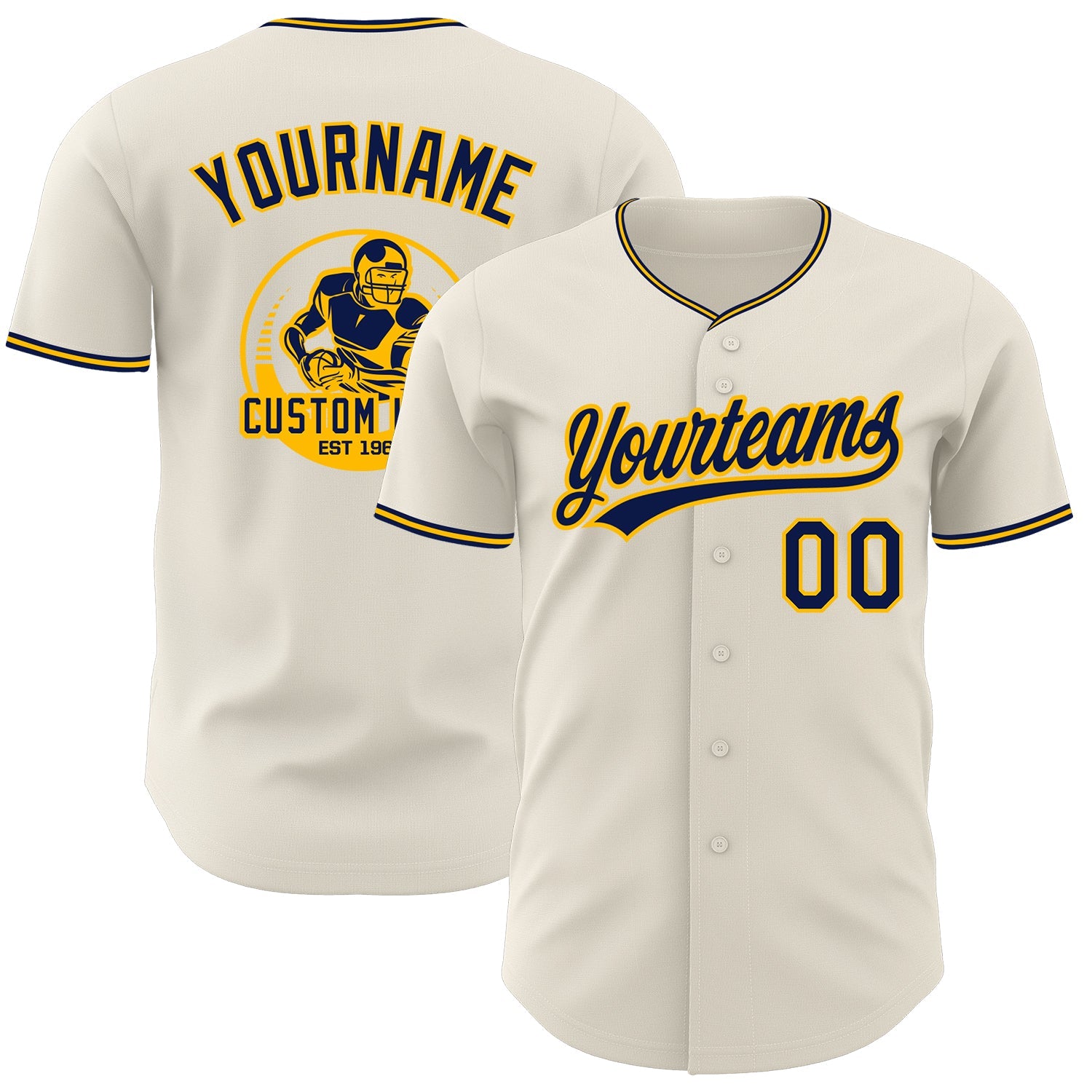 Custom Cream Navy-Gold Authentic Baseball Jersey - Main View