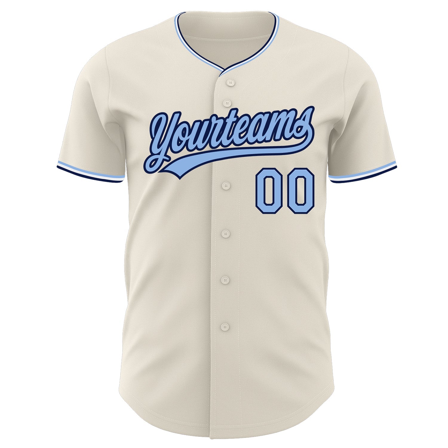 Custom Cream Light Blue Navy-White Authentic Baseball Jersey view 2