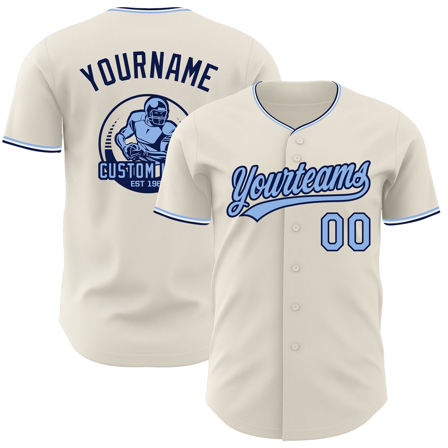 Custom Cream Light Blue Navy-White Authentic Baseball Jersey - Main View
