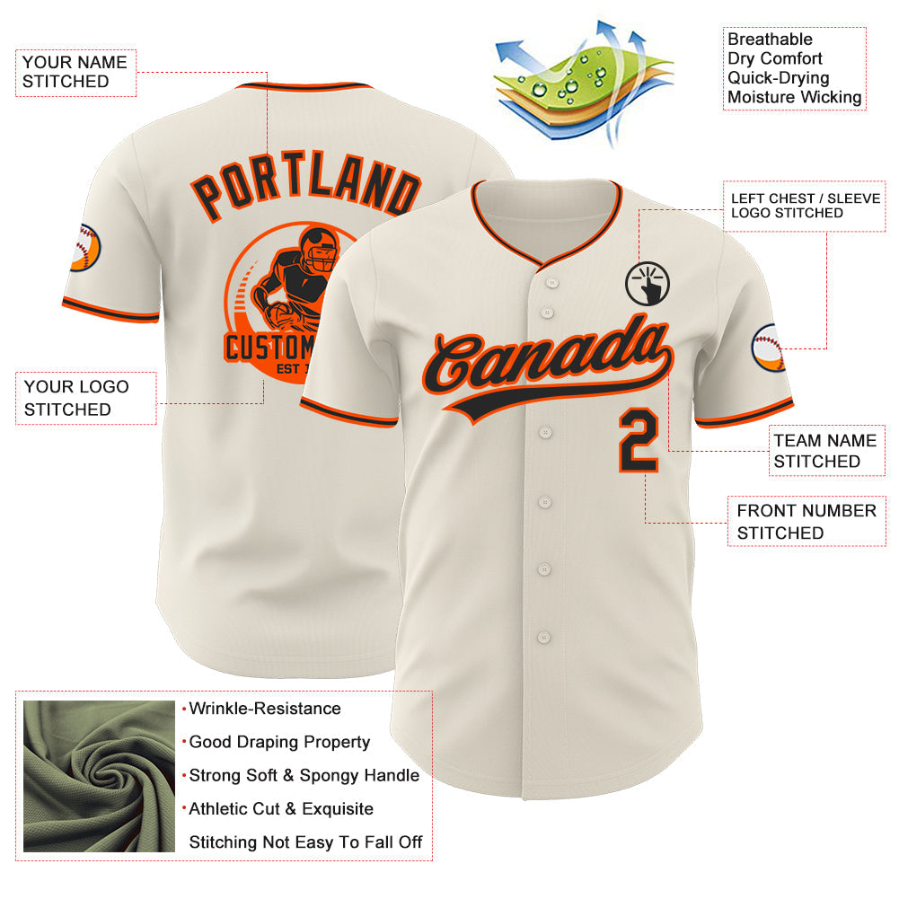 Custom Cream Black-Orange Authentic Baseball Jersey view 3