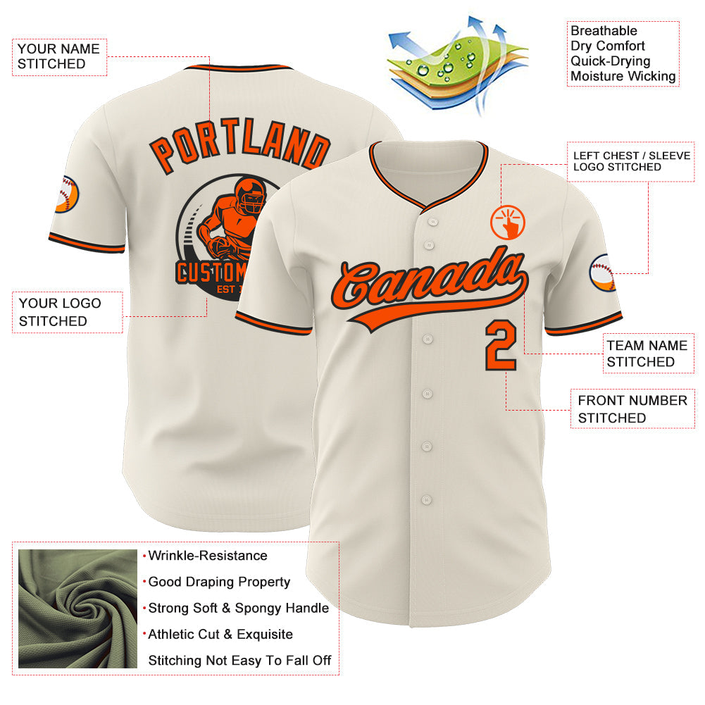 Custom Cream Orange-Black Authentic Baseball Jersey view 3