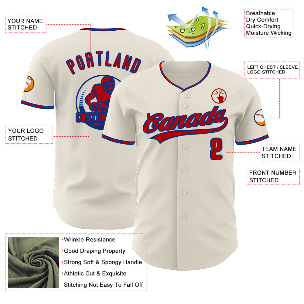 Custom Cream Red-Royal Authentic Baseball Jersey view 3