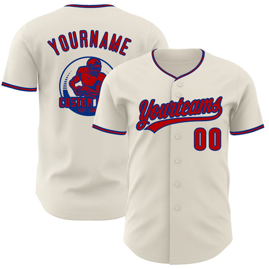 Custom Cream Red-Royal Authentic Baseball Jersey - Main View
