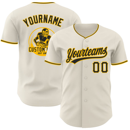 Custom Cream Black-Gold Authentic Baseball Jersey - Main View