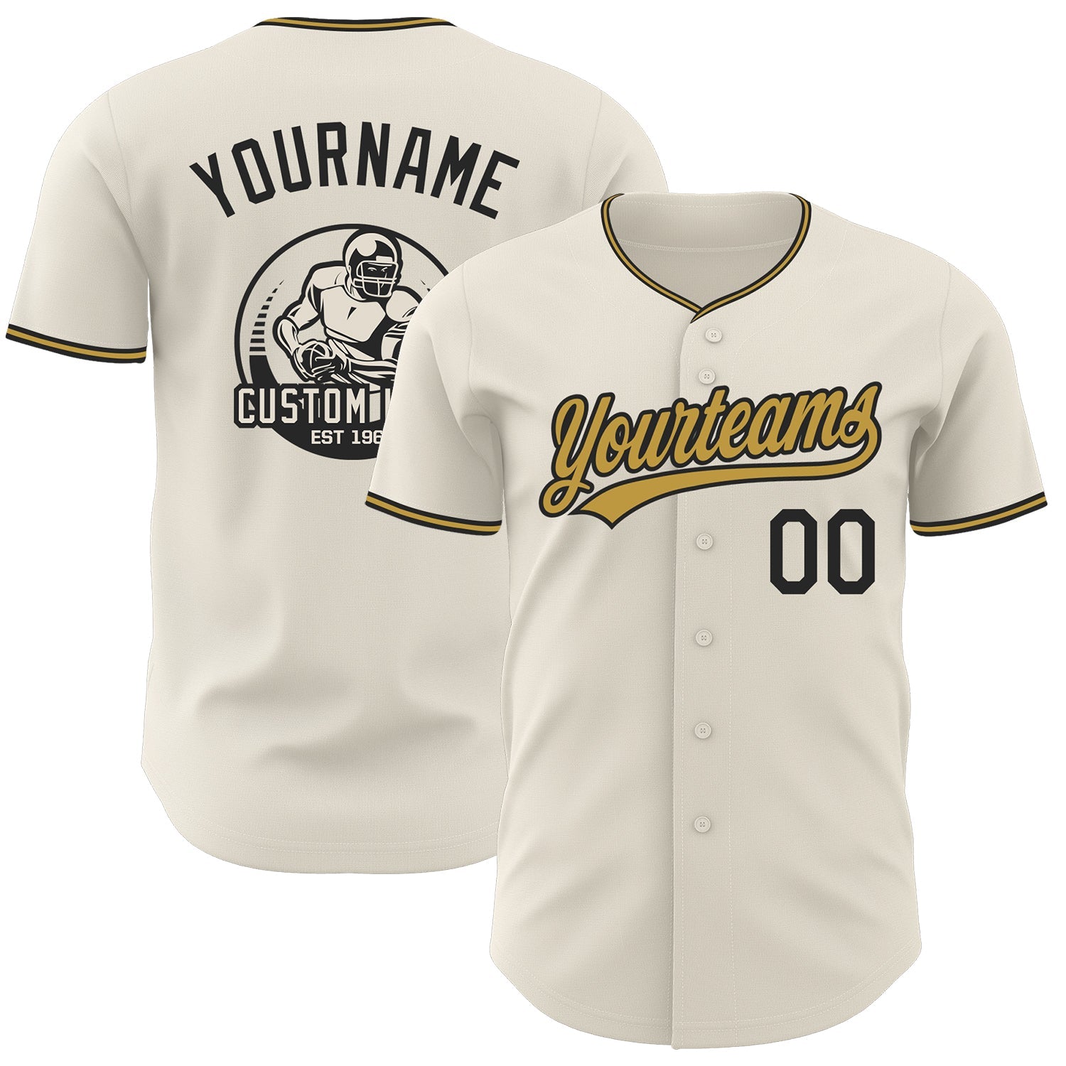 Custom Cream Black-Old Gold Authentic Baseball Jersey - Main View