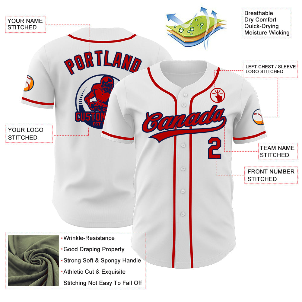 Custom White Red-Navy Authentic Baseball Jersey view 3