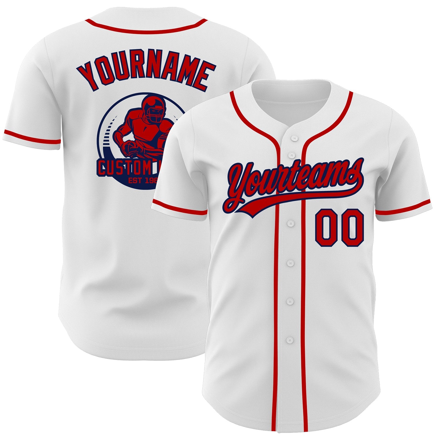 Custom White Red-Navy Authentic Baseball Jersey - Main View