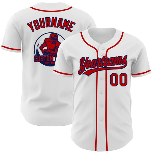 Custom White Red-Navy Authentic Baseball Jersey - Main View
