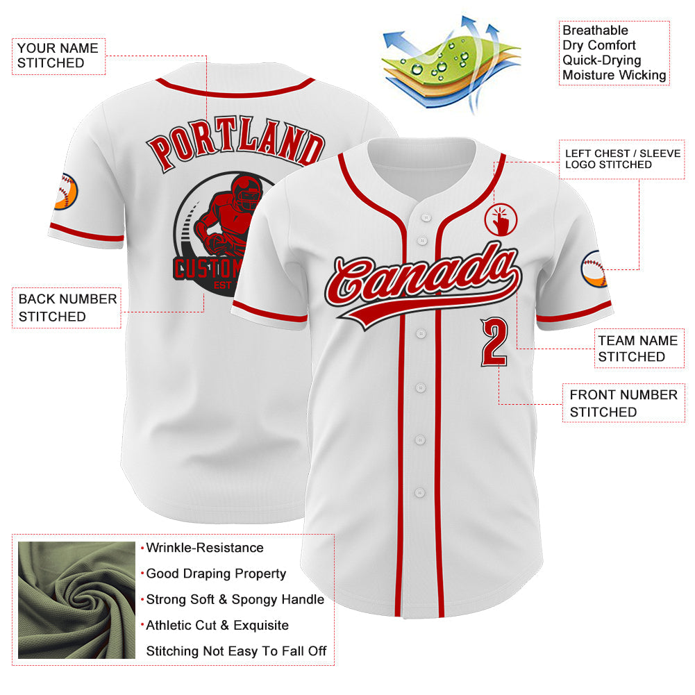 Custom White Red-Black Authentic Baseball Jersey view 3