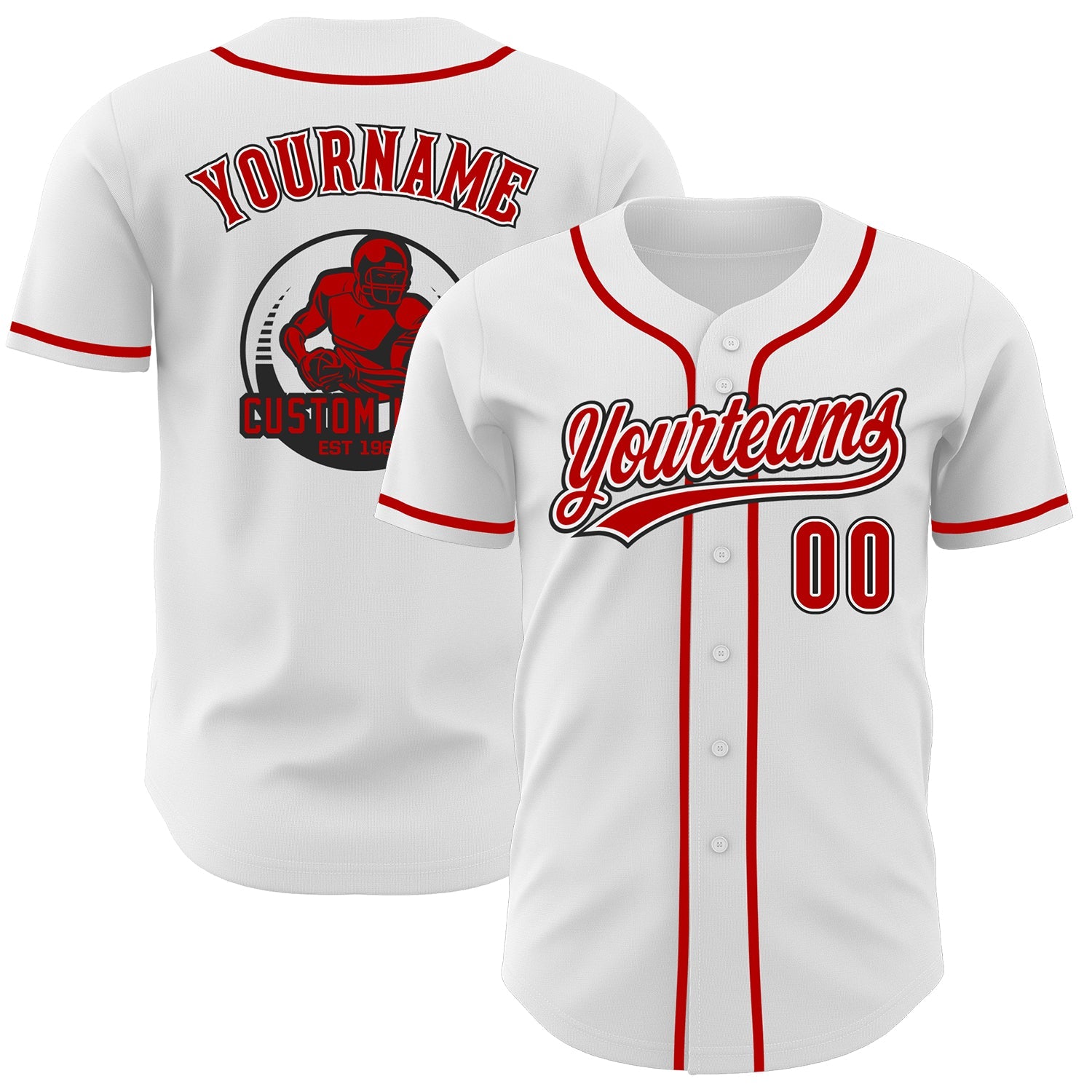 Custom White Red-Black Authentic Baseball Jersey - Main View
