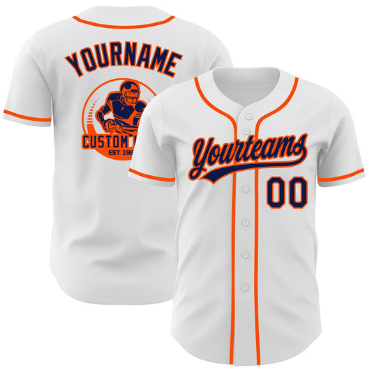 Custom White Navy-Orange Authentic Baseball Jersey - Main View